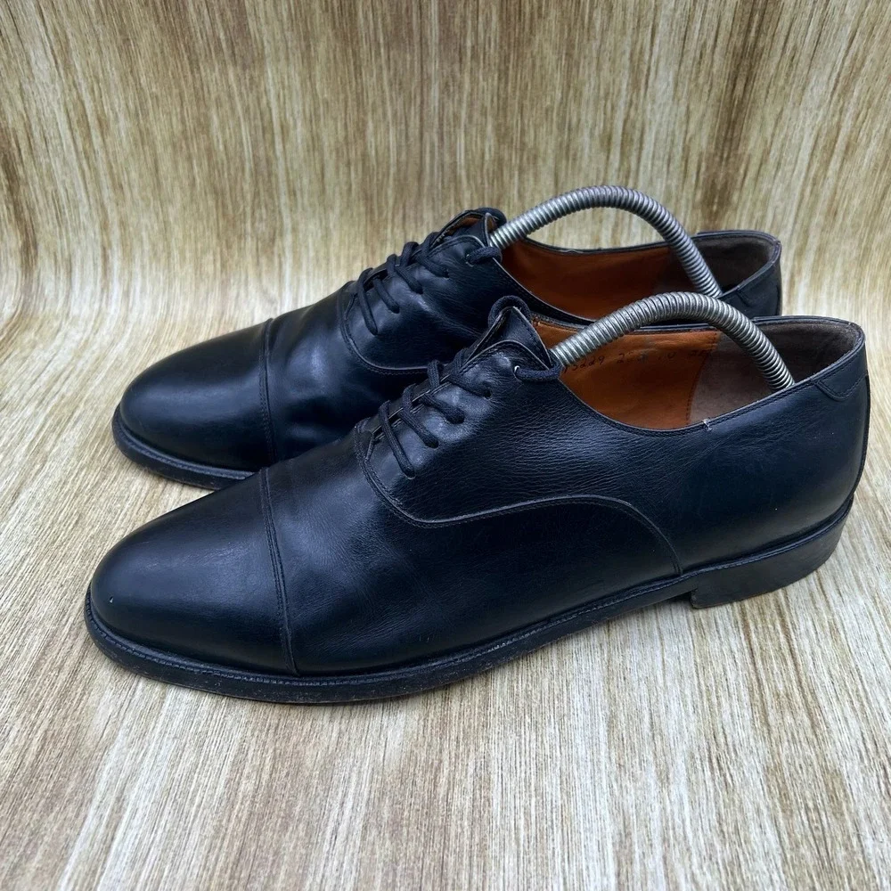 Salvatore Ferragamo Oxford Shoes Men's Size 10 2E Black Leather Cap Toe Dress